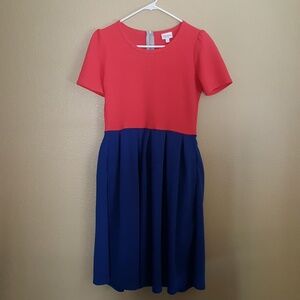 LuLaRoe Two-Tone Red and Blue Midi Dress